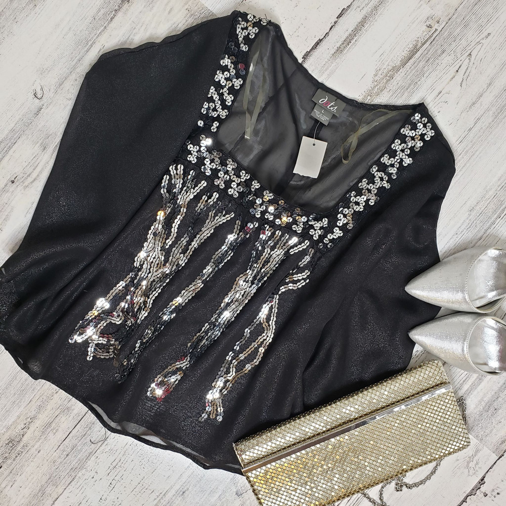Dots Sequins Sheer Cape Blouse